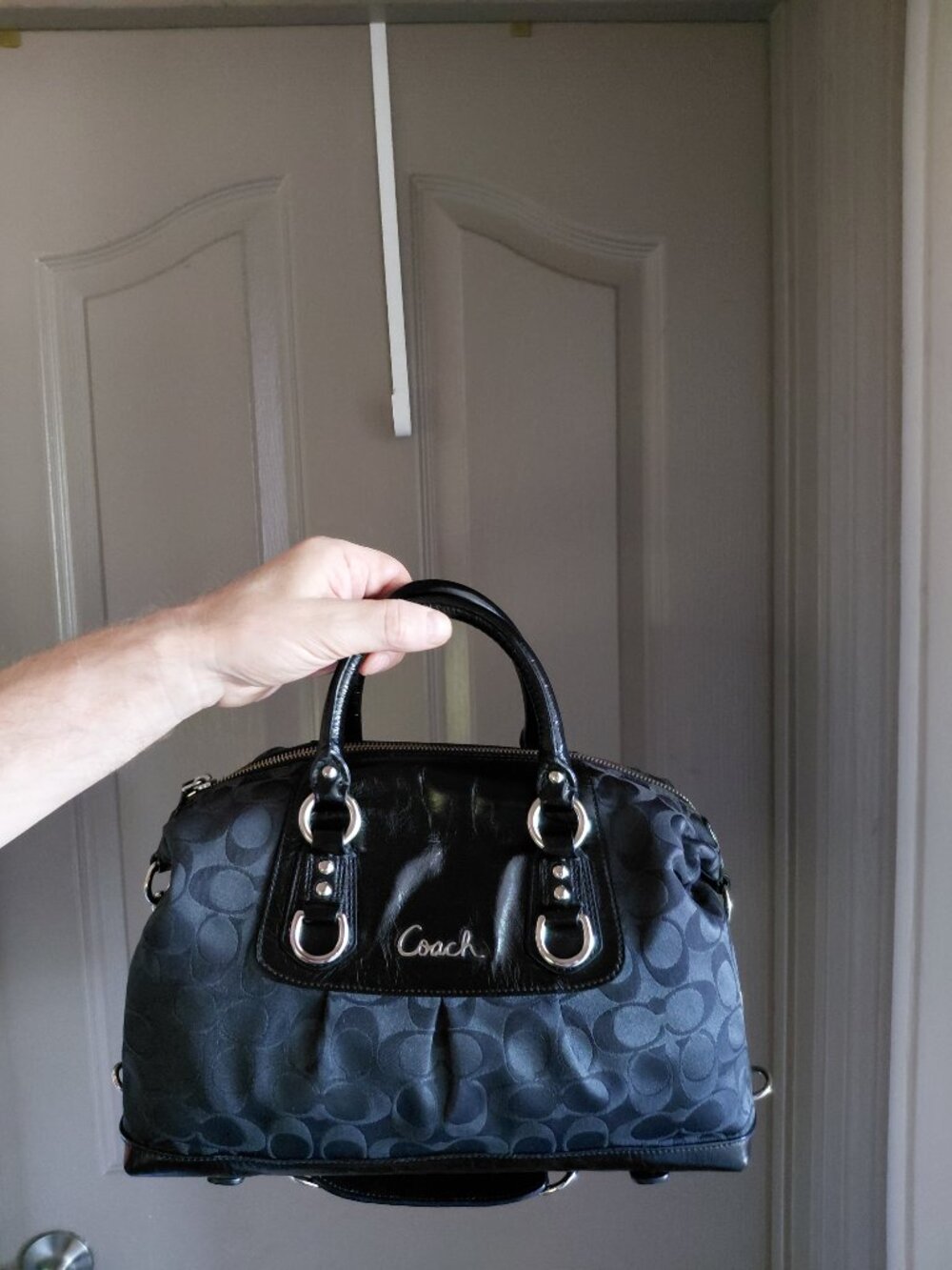 Coach Ashley Black Signature C Jacquard and Leather Satchel - Picture 2 of 10
